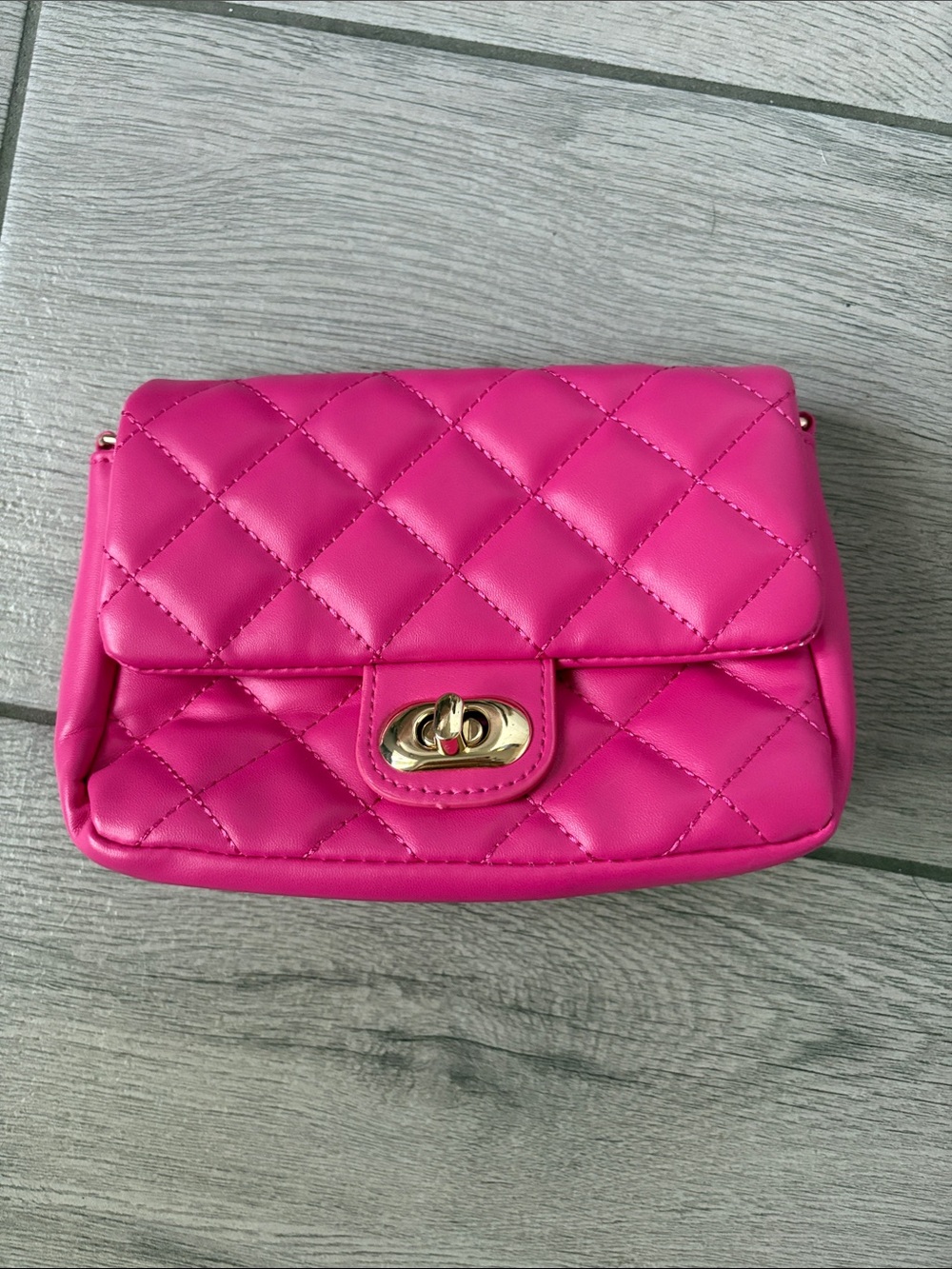 Quilted Hot Pink Crossbody Bag with Gold Turn-Lock